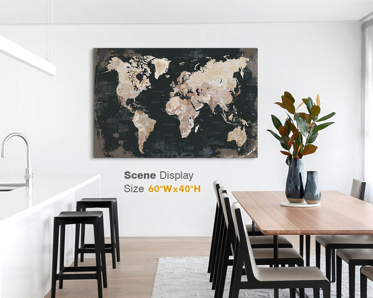 Office Wall Art World Map Assembly Frame in Black