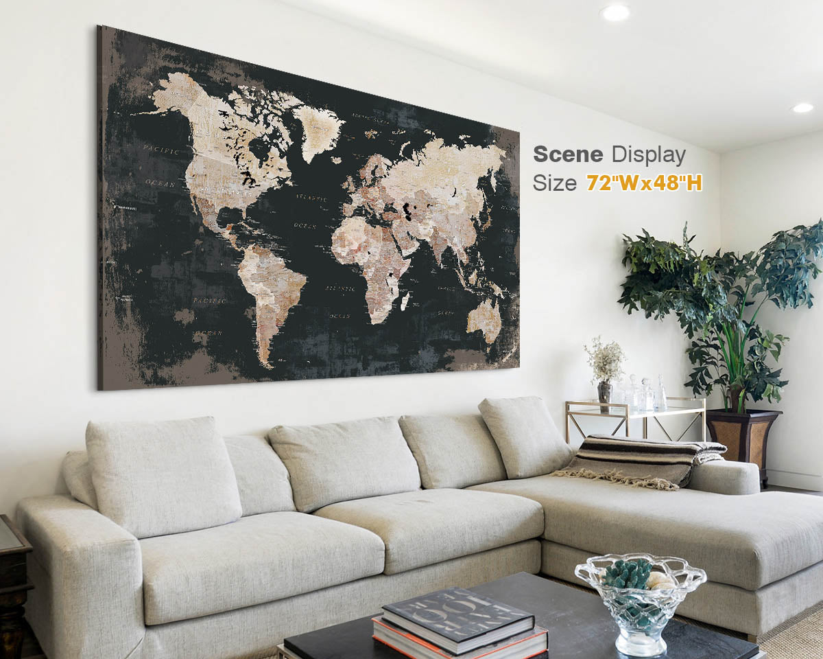 Office Wall Art World Map Assembly Frame in Black