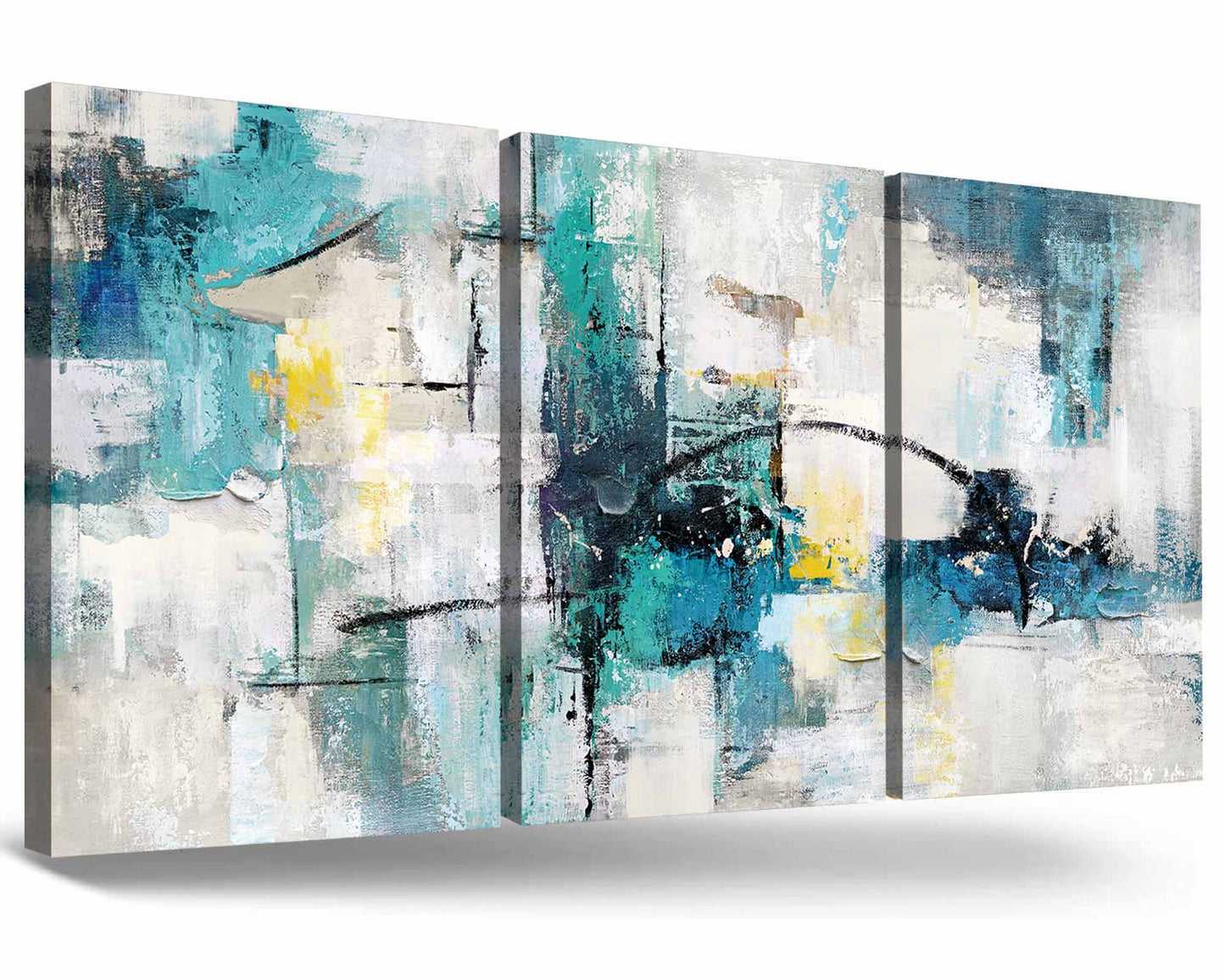 Wall Decor for Living Room Green Yellow Office Wall Art Canvas Abstract Pictures 3 Pcs