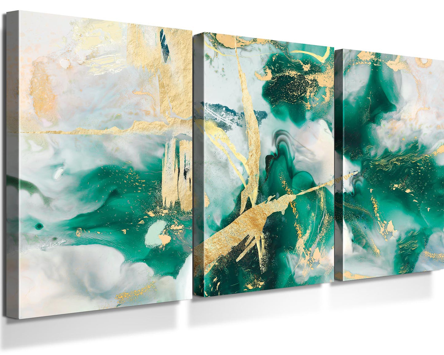 Wall Decor for Living Room Green Gold Office Wall Art Canvas Abstract Pictures 3 Pcs