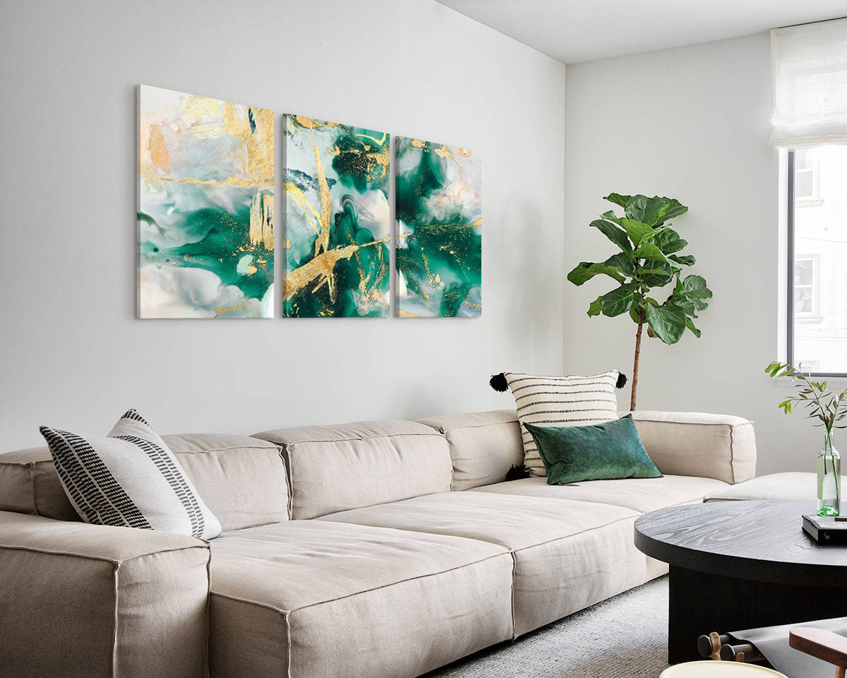 Wall Decor for Living Room Green Gold Office Wall Art Canvas Abstract Pictures 3 Pcs