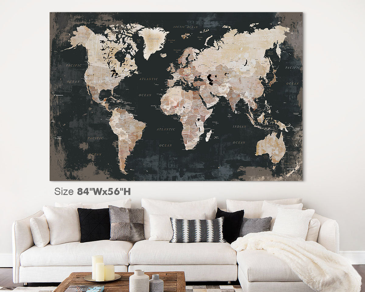 Office Wall Art World Map Assembly Frame in Black