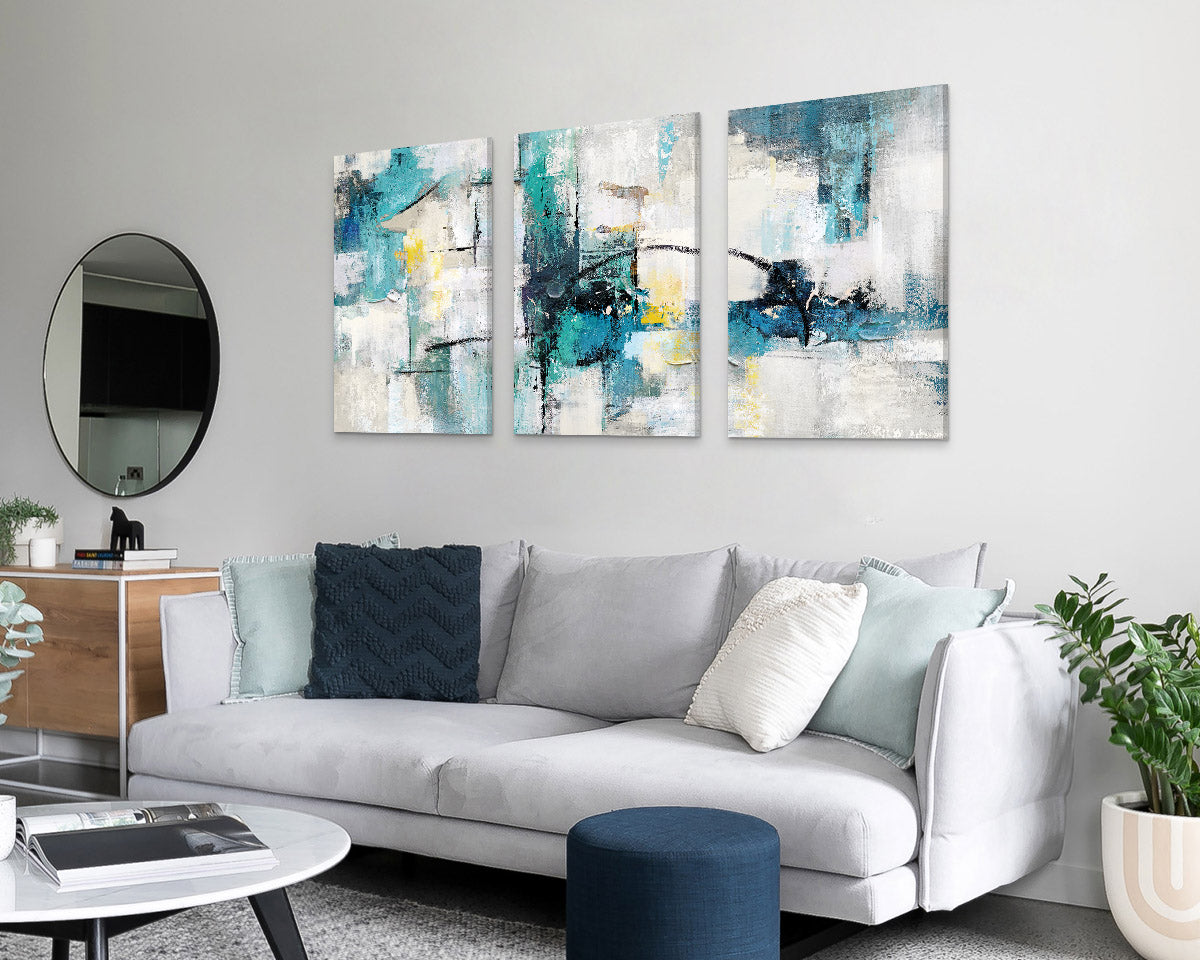 Wall Decor for Living Room Green Yellow Office Wall Art Canvas Abstract Pictures 3 Pcs