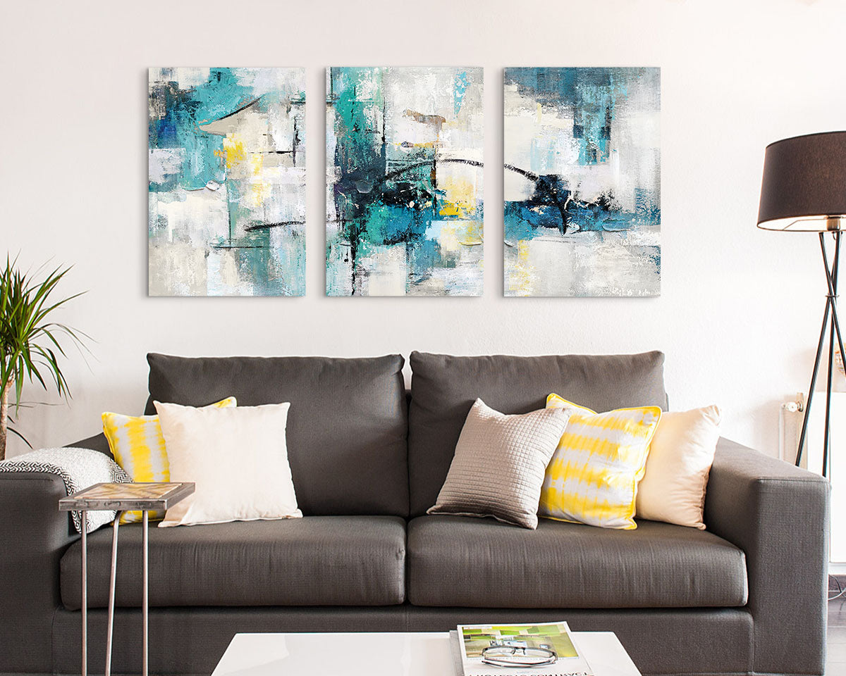 Wall Decor for Living Room Green Yellow Office Wall Art Canvas Abstract Pictures 3 Pcs