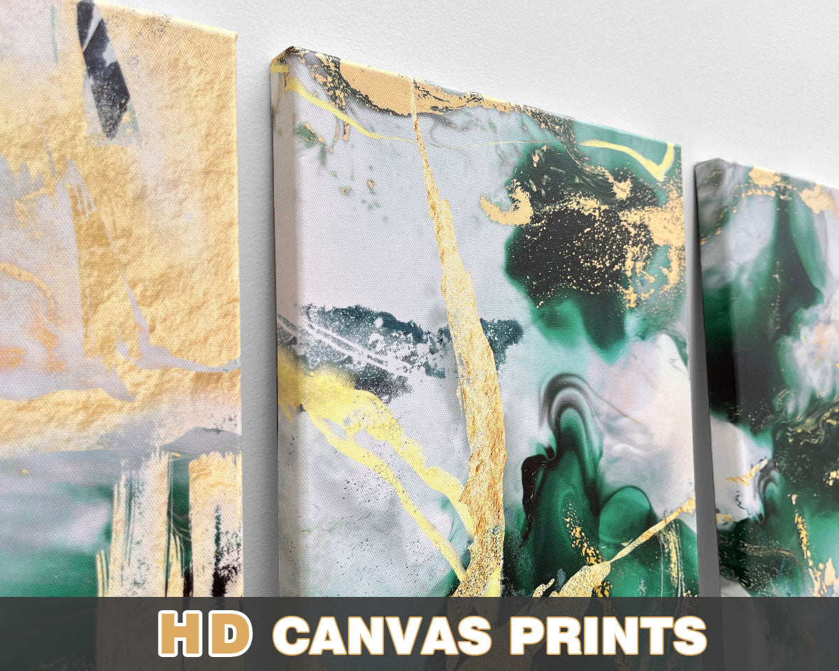 Wall Decor for Living Room Green Gold Office Wall Art Canvas Abstract Pictures 3 Pcs