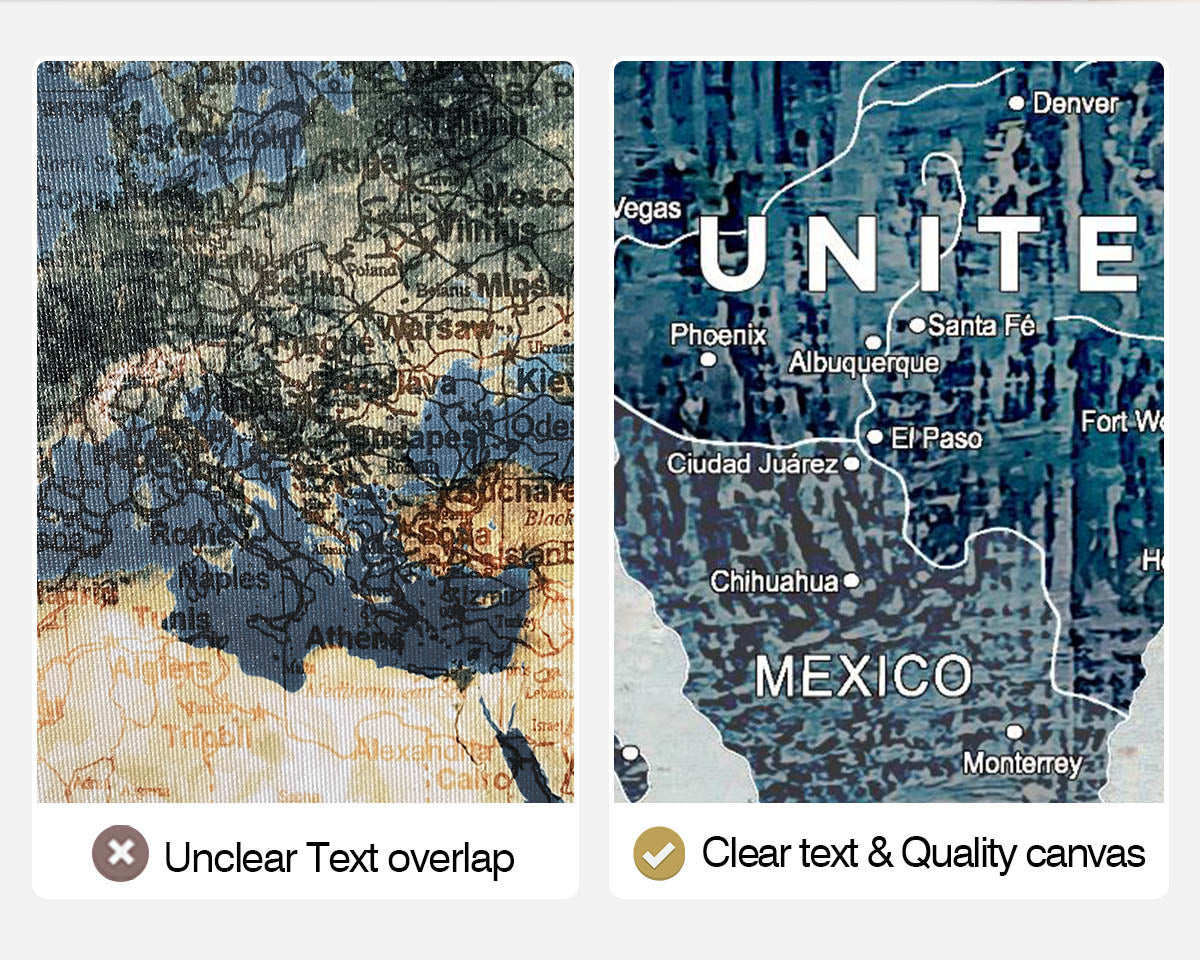 Canvas Wall Art World Map Office Artwork in Blue 3 Pcs