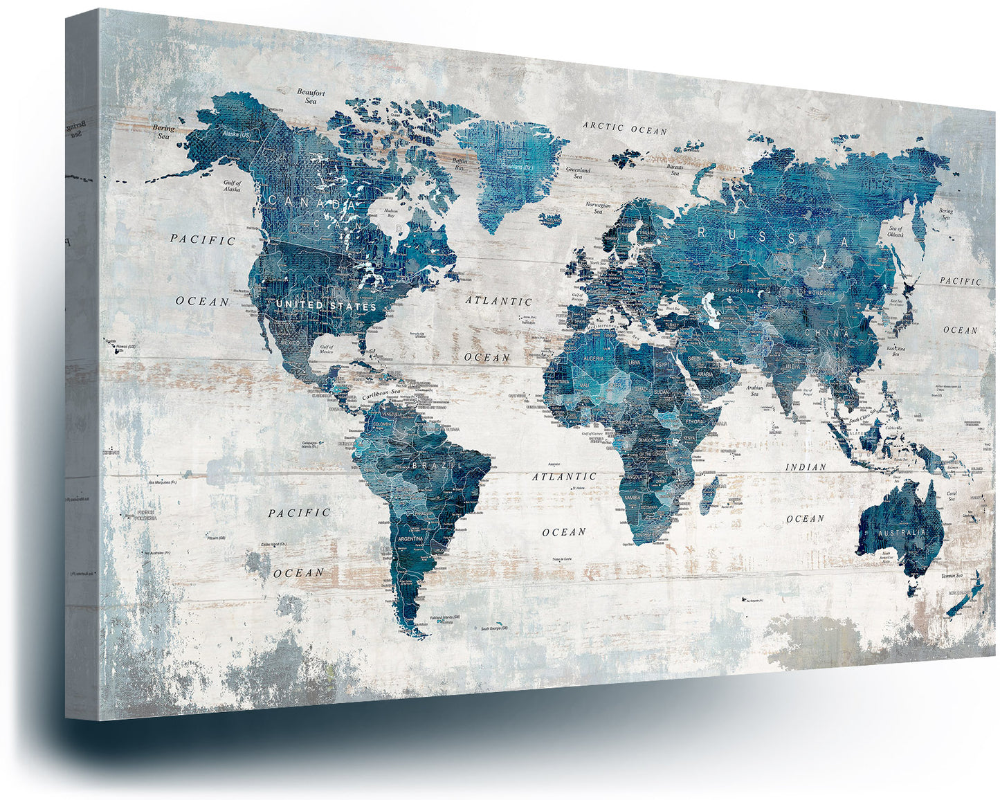 Office Wall Art World Map Assembly Frame in Blue
